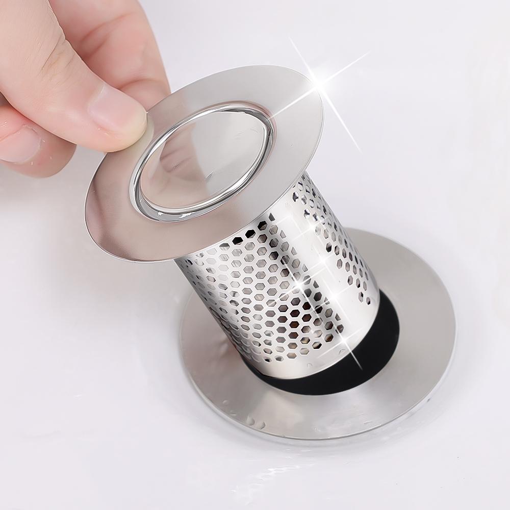 Edelstahl Bodenablaufsieb Waschbeckenstöpsel Pop-Up Bounce Kern Beckenstopper Haarfänger Duschbecken Abfluss Sieb Geruchshemmend
