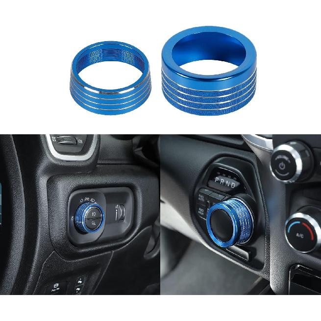 Voodonala for Dodge RAM Aluminum Headlight Headlamp & Gear Shift Shifter Shift Lever Selector Knob Switch Adjustment Knob Cover for 2018-2026 Dodge