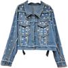 European Station Spring and Autumn New Loose and Skinny BF Heavy Industry Rivet Diamond-encrusted Denim Jacket Jacket Female Trend Brand