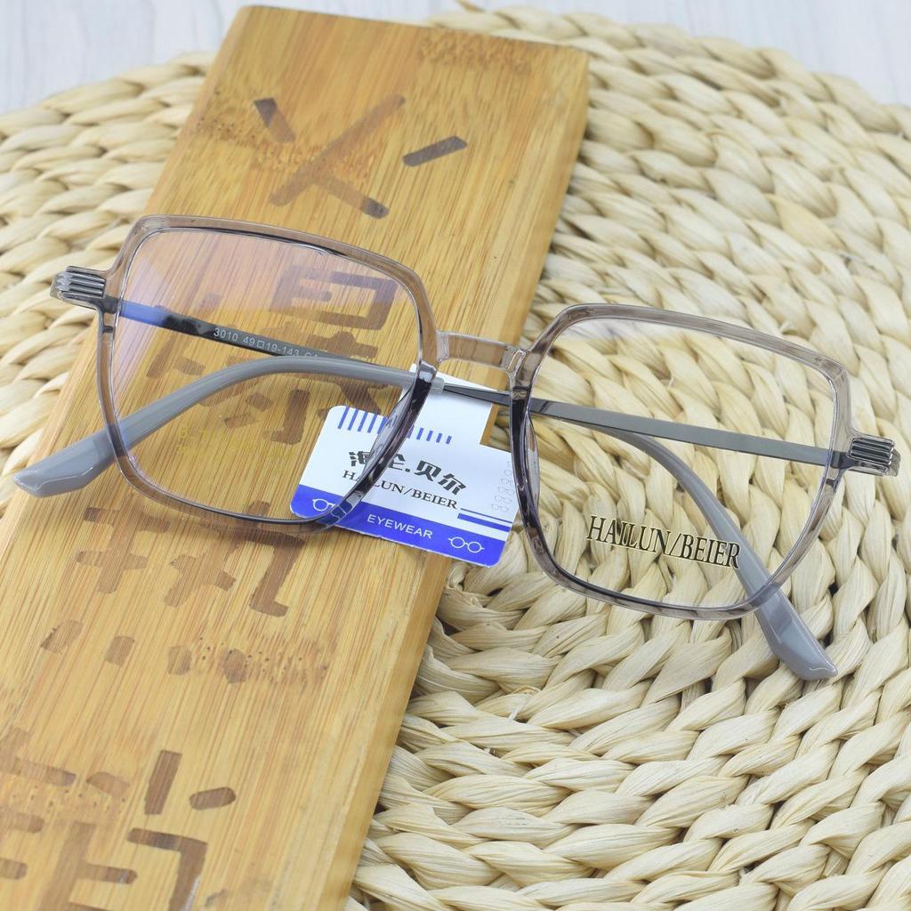 Korean Style TR90 Polygon Eyeglasses - Large Gold Transparent Full Frame for Nearsightedness