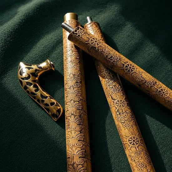 Handmade Walking Cane Brass Floral Handle Leather Wrapped Wooden Stick Gift Idea 93.98 Cm