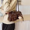 Retro Pu Leather Bowling Bag For Women With Zipper Closure And Inner Pockets