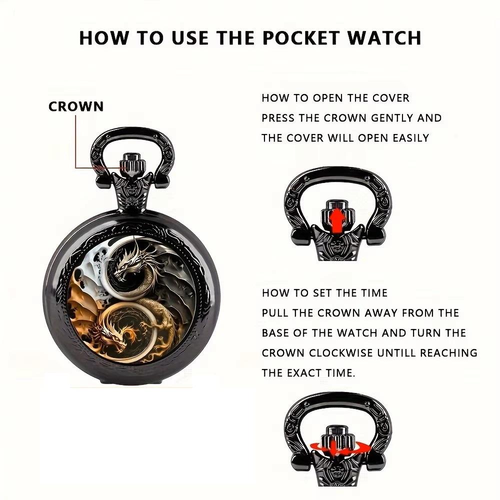 Vintage Retro Gold Bronze Double Dragon Yinyang Quarz Unisex Männer Frauen Taschenuhr Quarz Halskette Anhänger Uhr Kette Klassische Zifferblatt Schmuck Geschenk