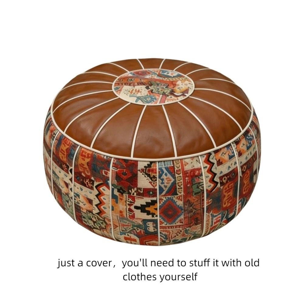 Unstuffed Pumpkin Pouf Cover Leather Sofa Stool Cover Storage Leg Bench Living Room Use