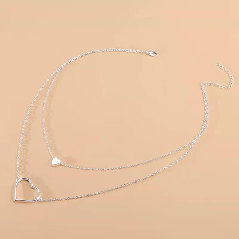 Стильная и простая женская многослойная цепочка, двухслойное персонализированное полое ожерелье с подвеской в виде сердца серебряный