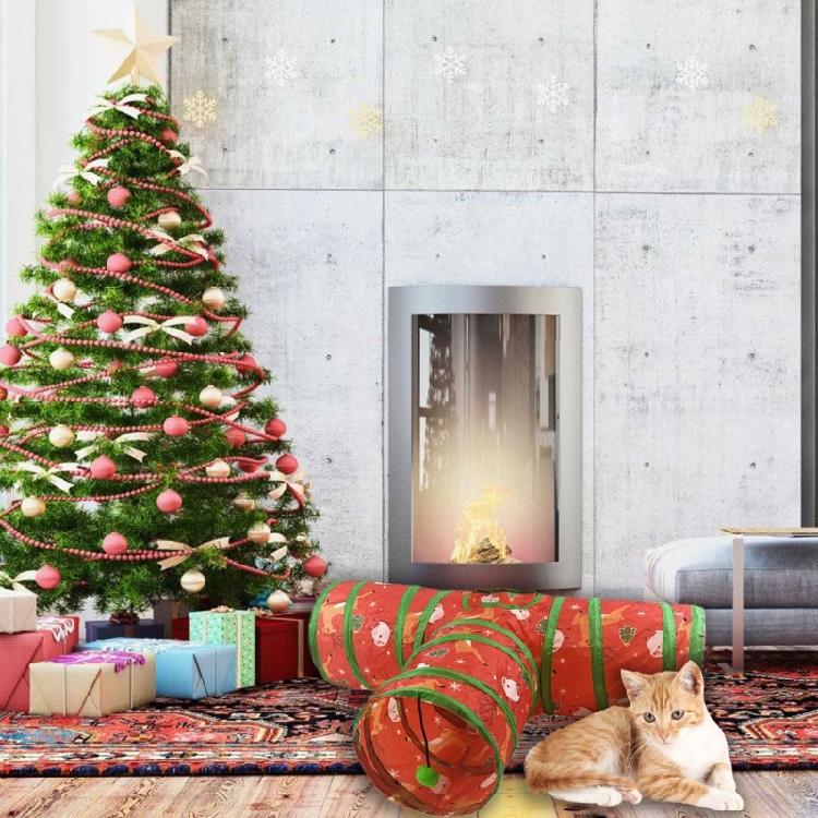 Festival Reindeer Cats Tunnel Indoor Foldable Playtube Small Pet Tunnel Hideaways Interaction Tunnel with Teaser for Cats