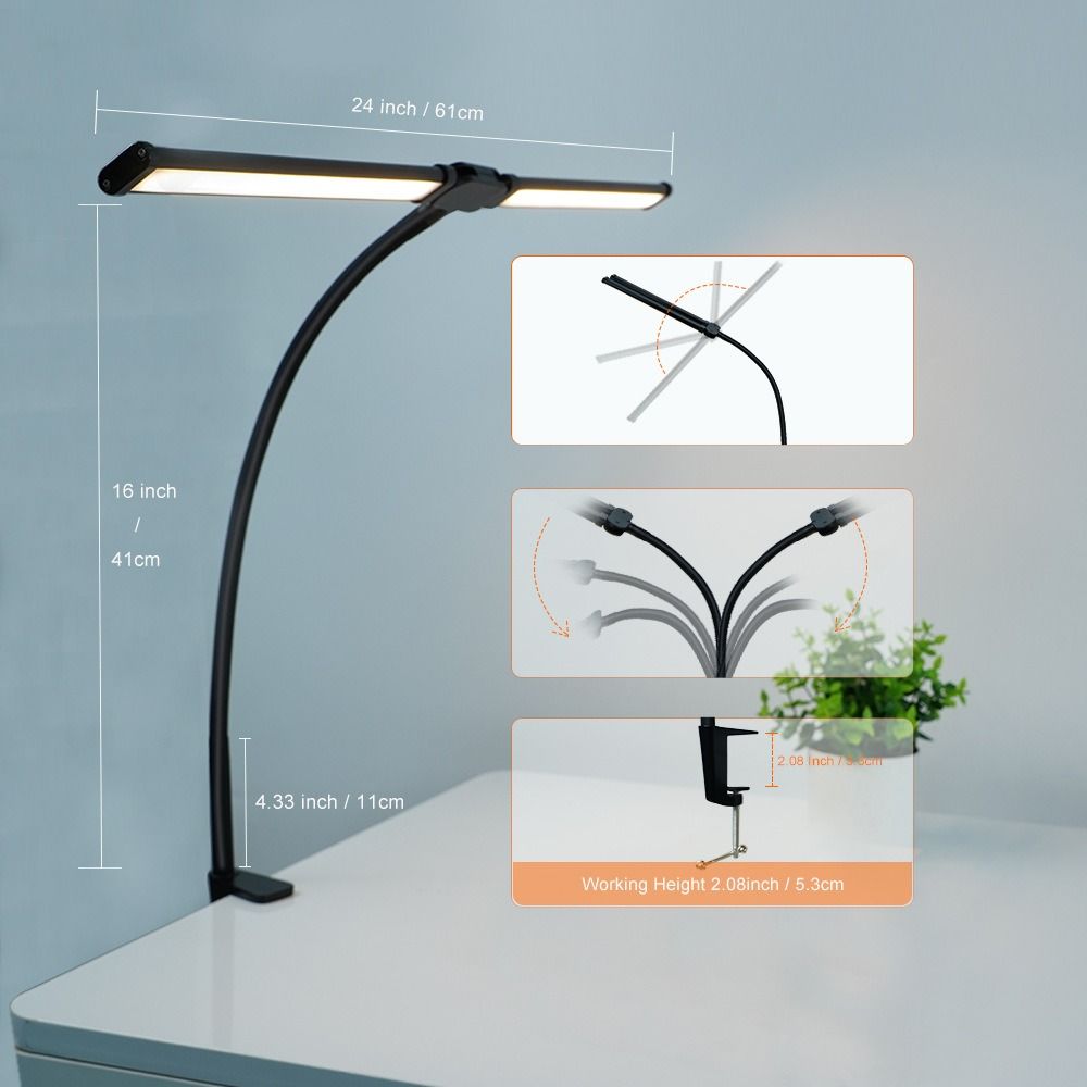 Double Head Led Desk Lamp 3 Color Modes Dimmable Clamp Desk Lighting Gooseneck Smart Light  Study