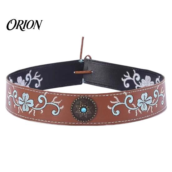 Cowboy Hat Band Ethnic Style Band, Durable PU Leather Embroidered DIY Decoration Strap, Adjustable Decorative Belt for Wide Brim Hats Vintage Strap