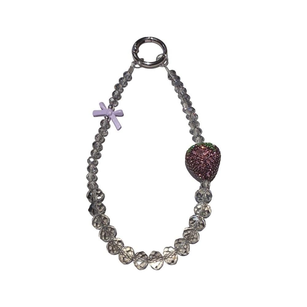 Pink Strawberry Mobile Phone Chain Bling Phone Lanyard Beaded Phone Bracelet Gift Girl