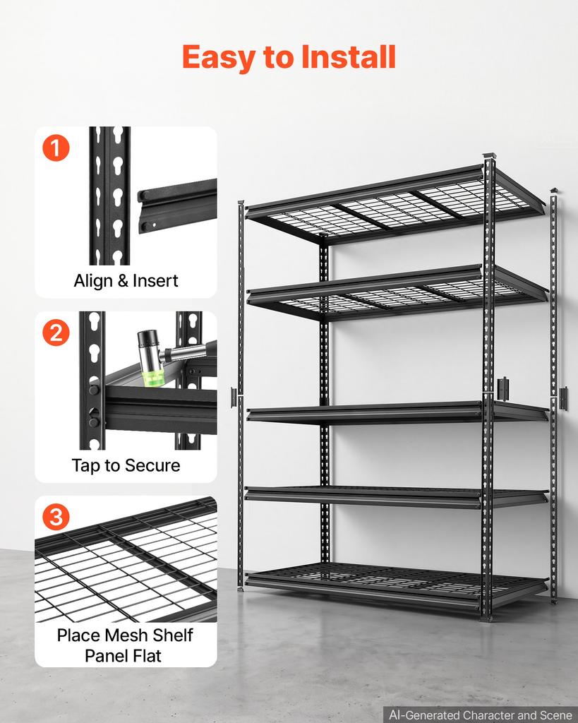 VEVOR Storage Shelves, 5-Tier 1361 kg Garage Shelving 122 x 61 x 181.3 cm, for Garage, Basement, Warehouse, Kitchen