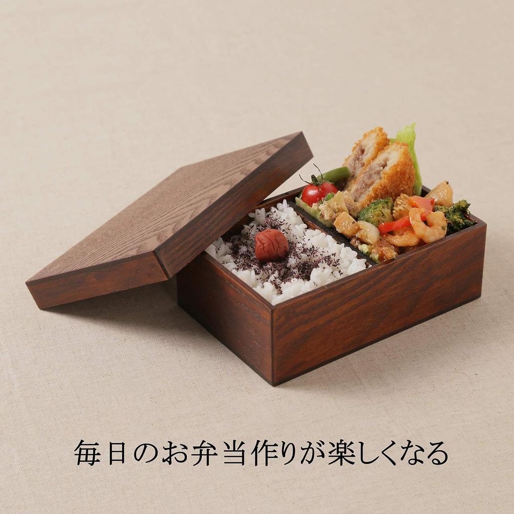 Osaka Choseido Magewappa Bento Long 1 Tier with 600cc Square Box, Angle, Large, T-Shaped Divider, (Beige Band, 600cc)