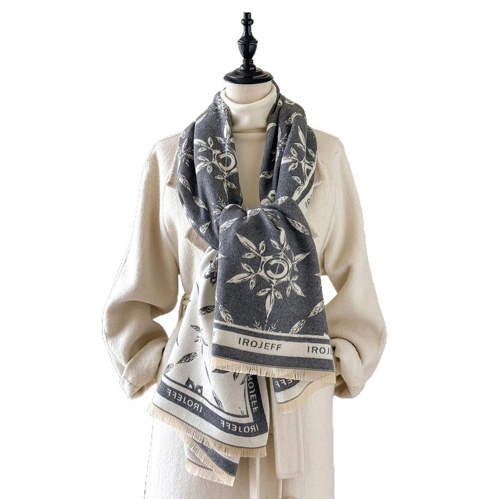 Autumn And Winter Imitation Cashmere Scarf Thickened Lengthened Flower Scarf Retro Ethnic Style Shawl Summer Outside
