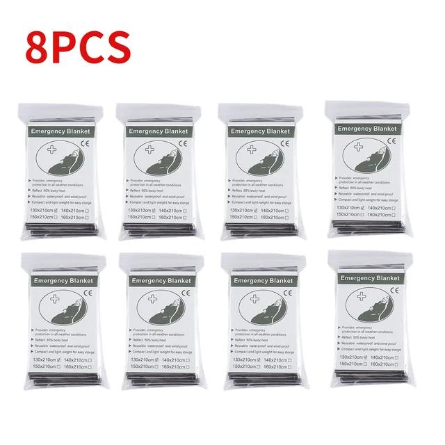 

5-30 шт., одеяло для выживания в чрезвычайных ситуациях, аптечка первой помощи, водостойкая водонепроницаемая фольга, термоодеяло для кемпинга, военное одеяло, хит продаж 8pcs-Silver