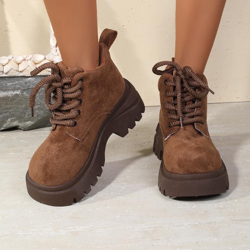 Big Toe British Style Chunky Heel Thick Sole Short Tube Lace-up WomenAutumn New Retro Slimming Yellow Boots