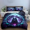 Mystical Wolf and Moon Design Bedding Duvet Cover Set  (1*Duvet Cover 2*Pillowcases, Without Duvet Insert)