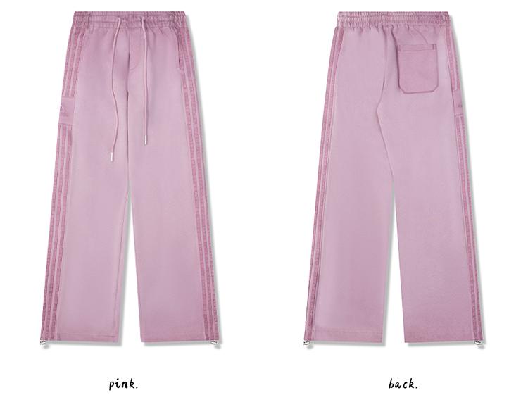 Striped Retro Pink Wide-Leg Sweatpants - Women's Jazz Dance, 300g Cotton Blend with Edging