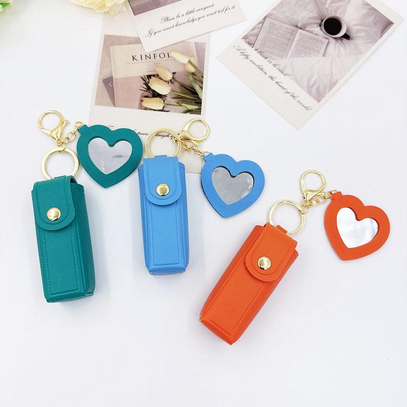 Macaron Color Mini Heart Mirror Lipstick Keychain Bag