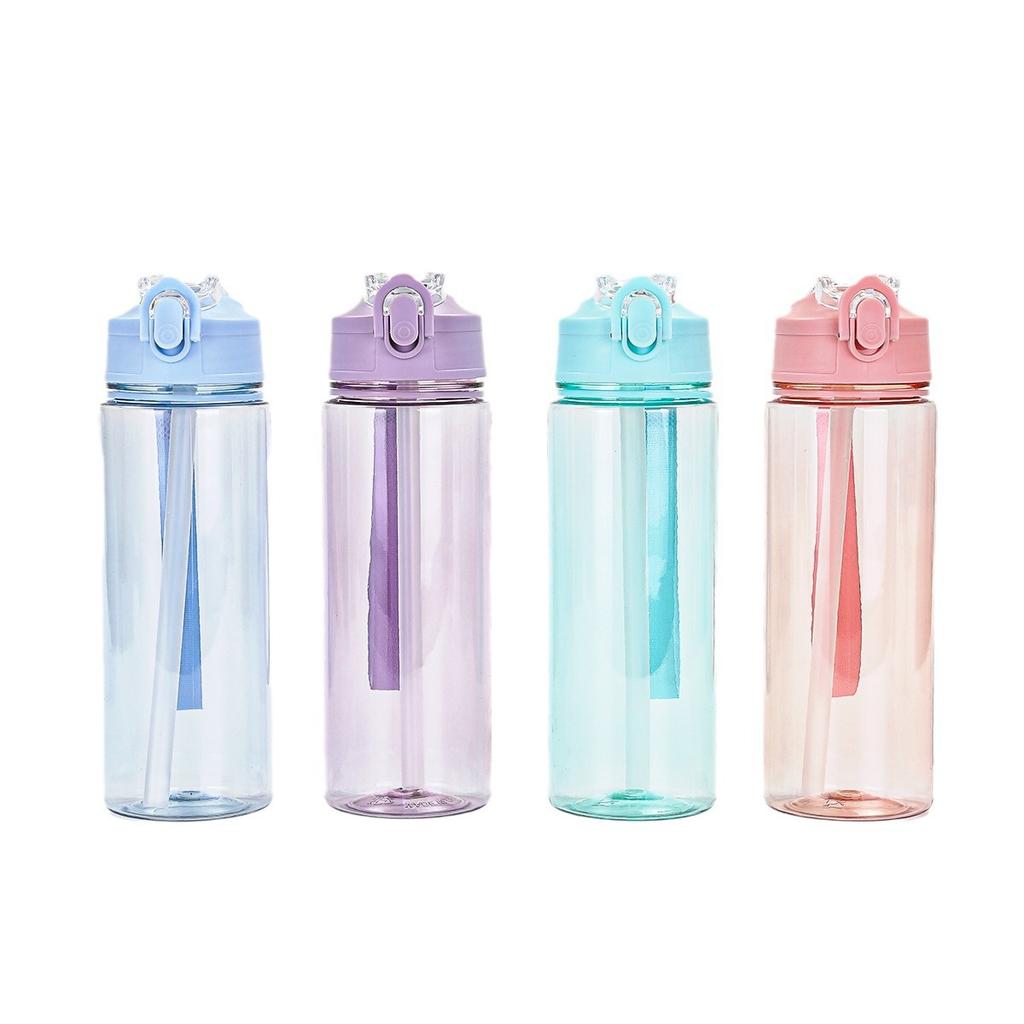 Water bottle new bounce cover plastic cup portable outdoor sports space cup PET portable strap lock straw cup
