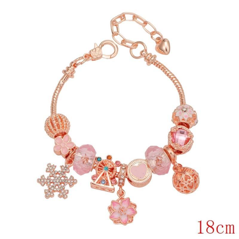 Roségold-Plattiertes Charm-Armband Y2K Rosa Kristalle Kirschblüten-Schneeflocken-Anhänger Verstellbare Kette Schmuck Für Frauen Geschenke