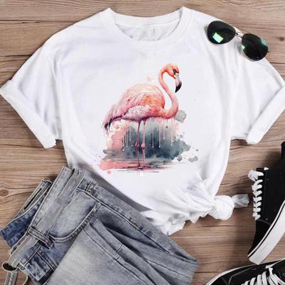 (Asijská velikost) Móda Akvarel Flamingo Trend 90. let Tisk Žena Neformální T Oblečení Neformální Dámské Top Grafické Tričko Trička s krátkým rukávem