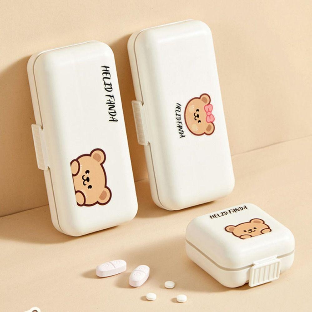 Cute Plastic Pill Organizer Sealed Double Layer Pill Storage Box Moistureproof Health Care Medicine Box