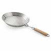 Stainless Steel Perforated Grilling Pan with Detachable Handle Portable Round Barbecue