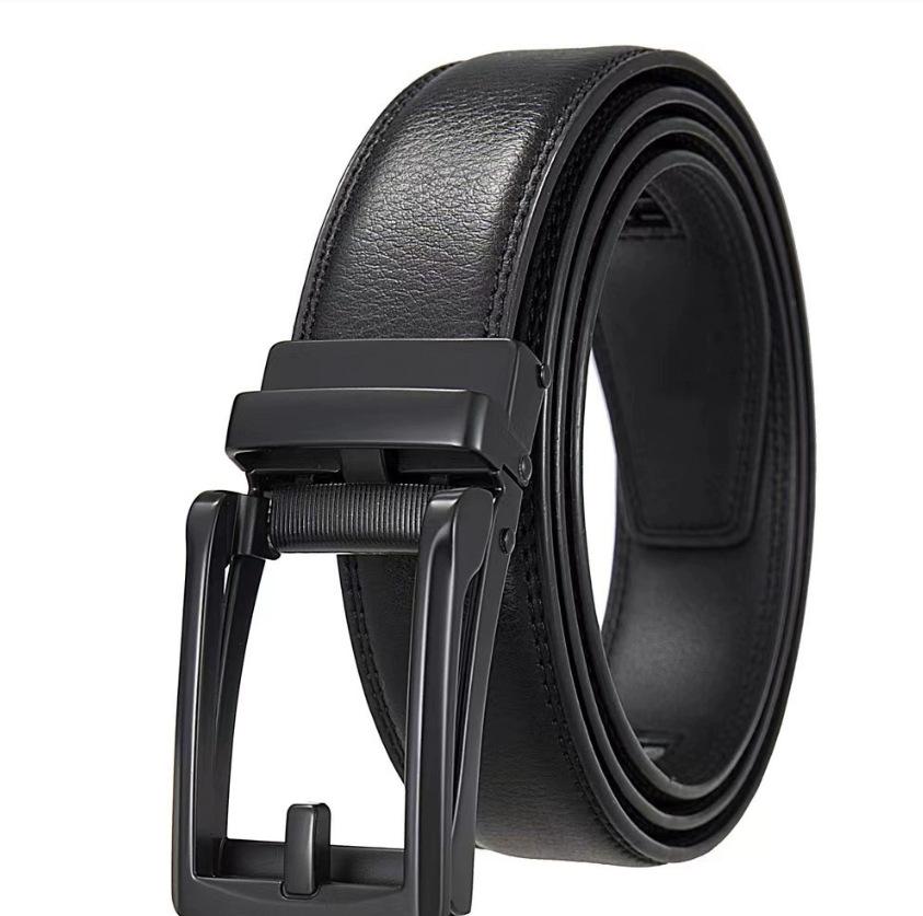 Men's Belt Genuine Leather Automatic Buckle Business Cowhide Belt Male Middle-aged and Young Versatile Simple Casual Trouser Belt for Men