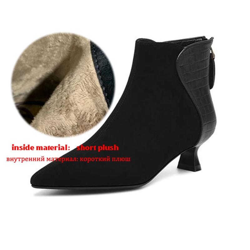 

Krazing Pot Sheep Suede Winter Pointed Toe Western Boots Stiletto Med Heels Zipper Women Stone Patterns Ankle Boots 43