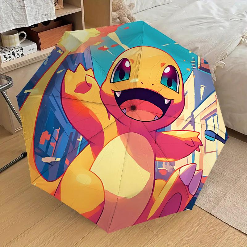 1pc Pokemon Charmander Automatic Folding Umbrella - Compact 8-Rib Design, Durable Plastic & Iron, Lightweight for Outdoor Daily Use, a0929216