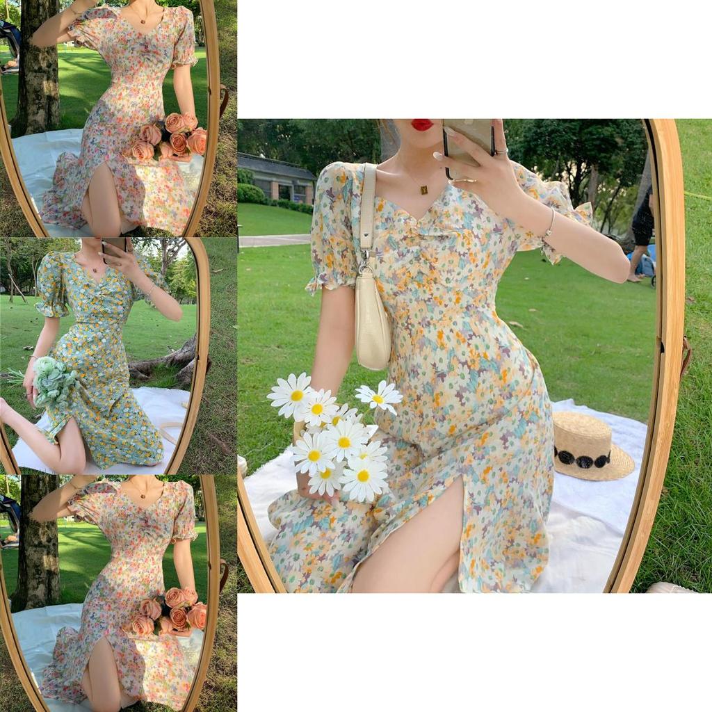 Summer Plus Size Floral Dress With V-neckline And Puff Sleeves Perfect For Any Occasion