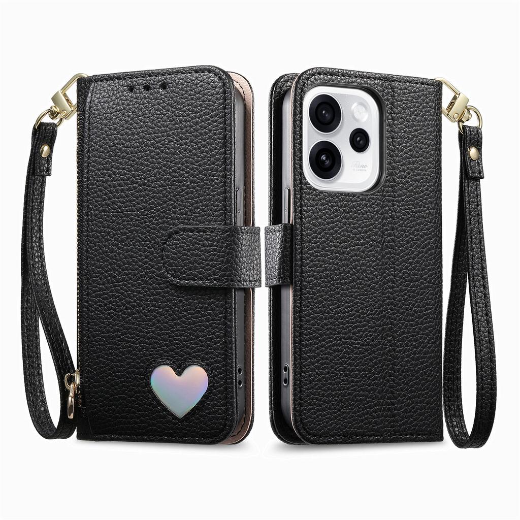 Wallet Flip Case for iPhone 17 16 15 14 13 12 11 Pro Man Air 16e 17e 7 8 Plus, PU Leather with Zipper, Card Slots, Hand Strap