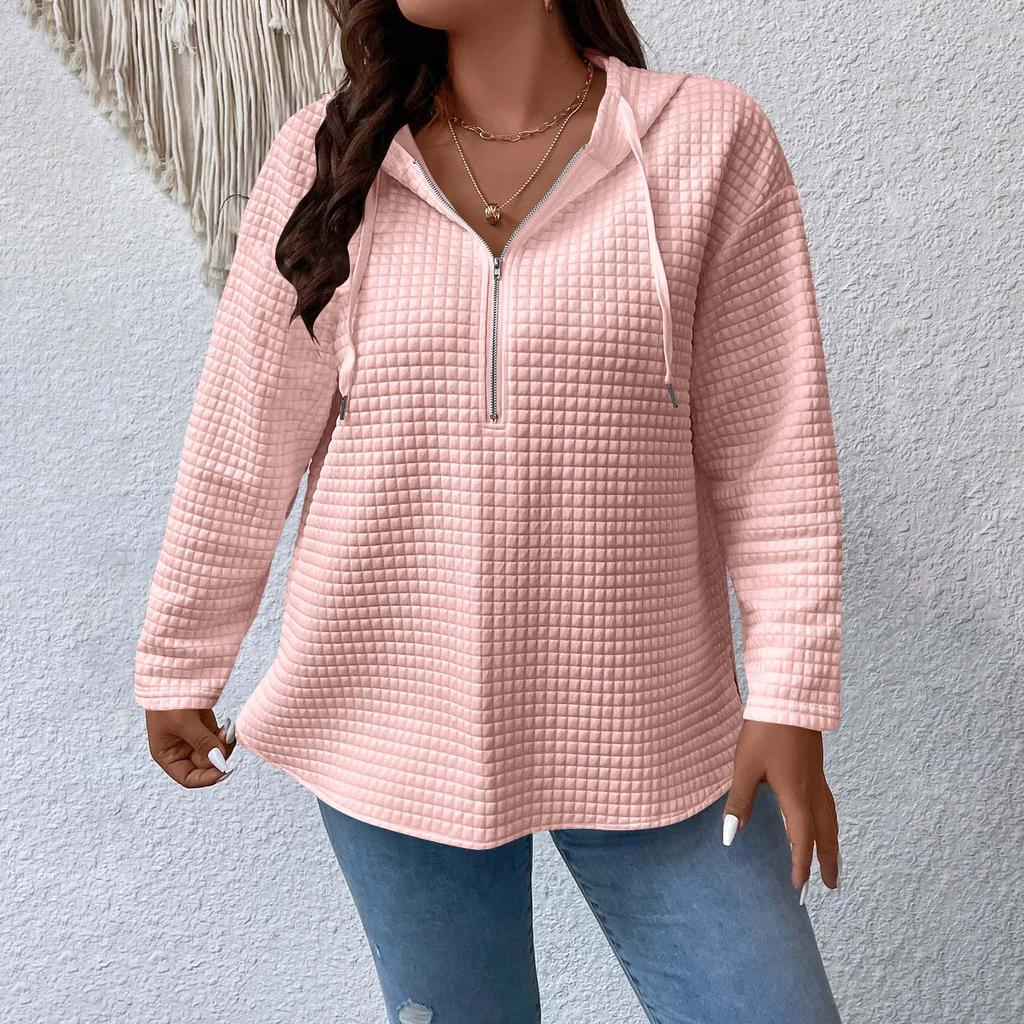 Women's Plus Size Fashion Casual Solid Color Hooded Sweatshirt With Long Sleeves And Drawstring Pullover Top