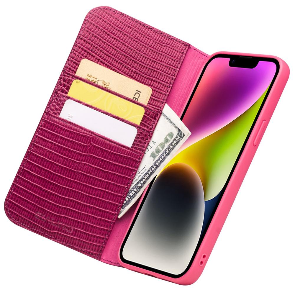 

QIALINO For iPhone 14 Genuine Leather Full Protection Phone Cover Crocodile Texture Protective Case with Stand Wallet A
