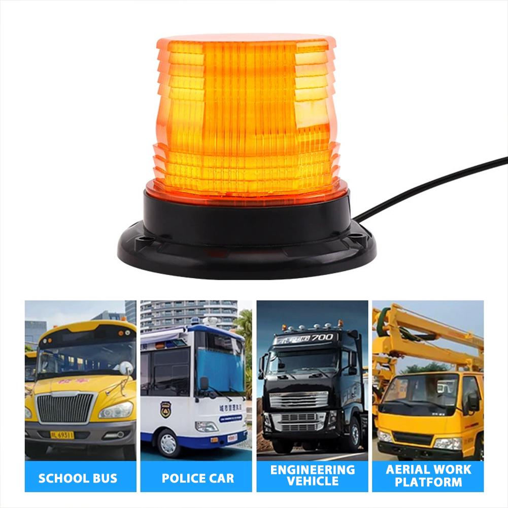 2Pcs Magnetic Base LED Amber Emergency Strobe Light Car Roof Flashing Hazard Warning Light 12V/24V Vehicle Safety Beacon Lamp