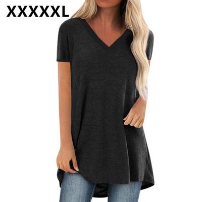Damen Kurzarm T-Shirt Übergröße Oberteile Lässige V-Ausschnitt Tunika Lockere Bluse