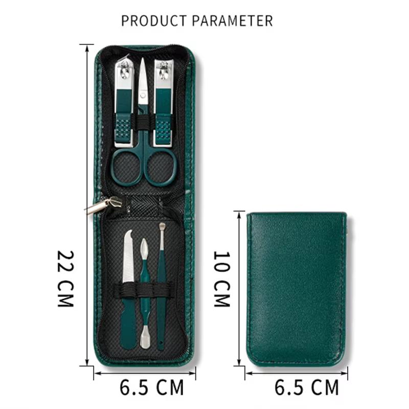 6 Pcs/Bag Portable Luxury Manicure Sets Bright Black Nail Clipper Set Green Nail File Eyebrow Scissors Personal Care Tools