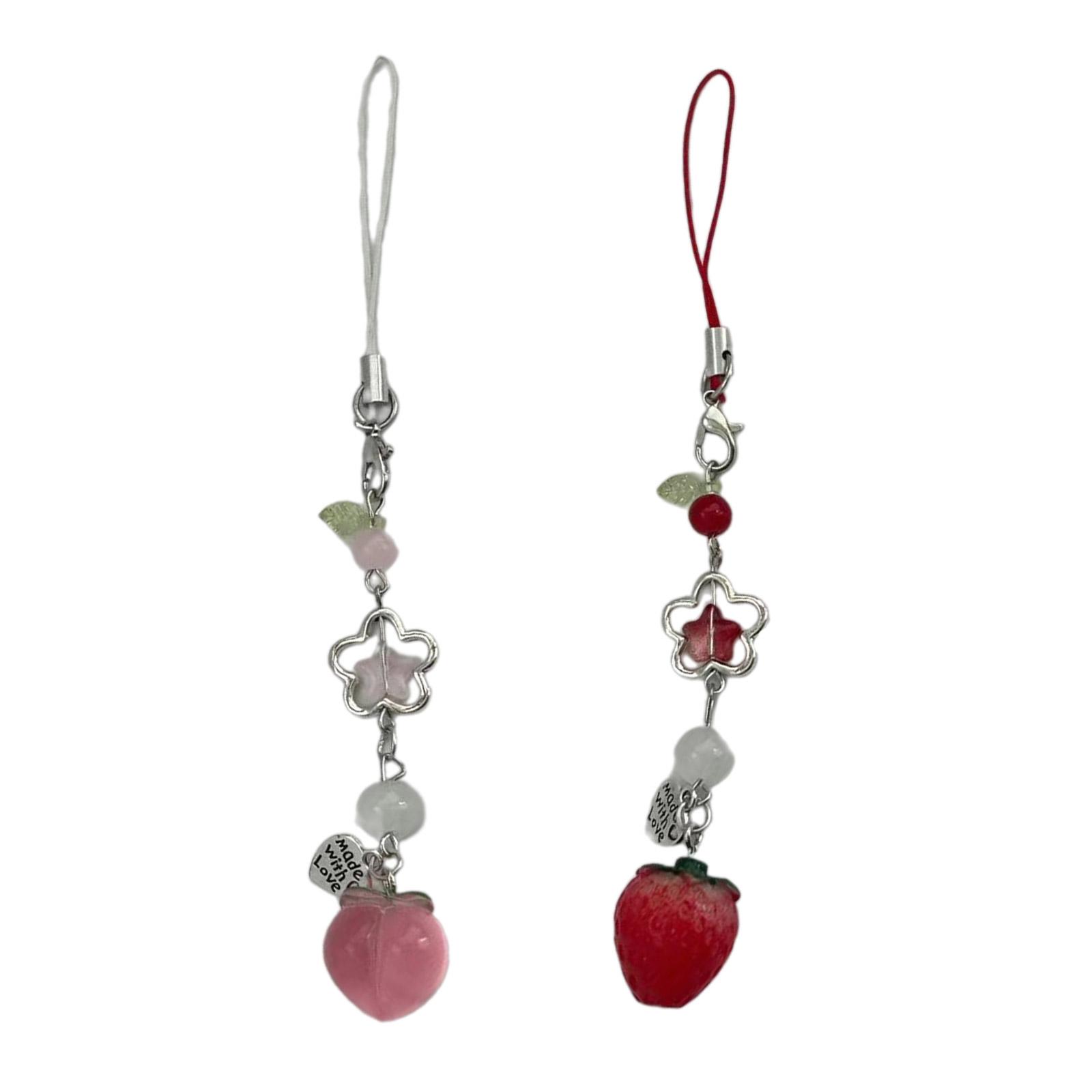 

Модные подвески в виде клубники/персика, сладкие украшения для телефона, сумки, портативные подвески, шнурки для девочек и женщин A