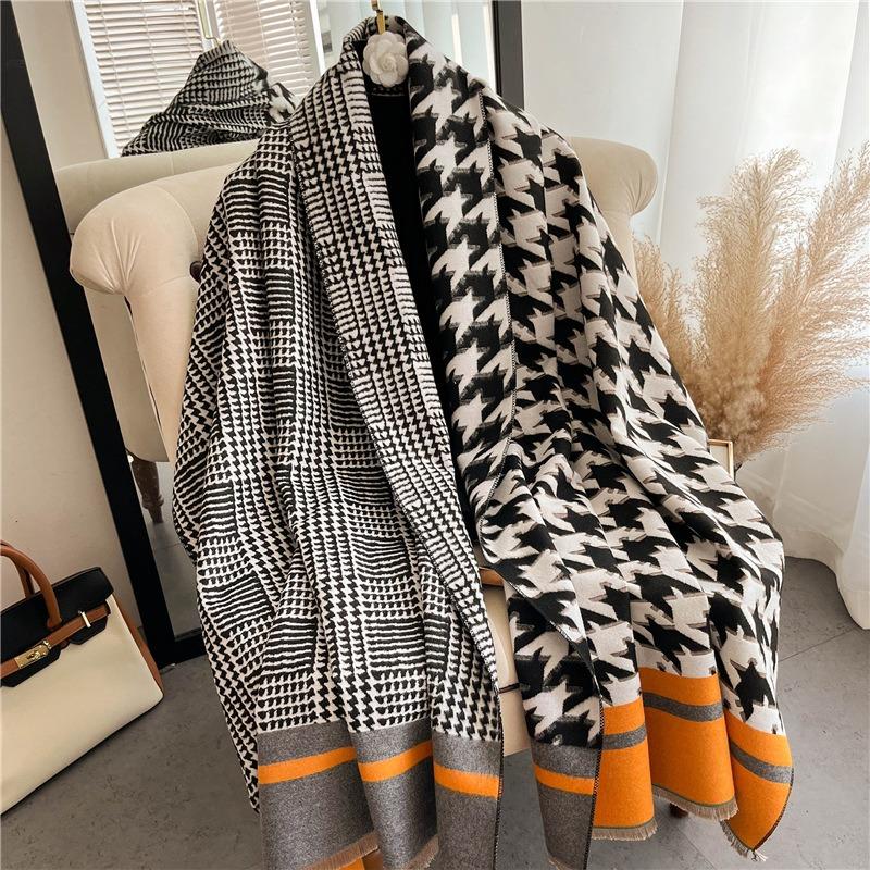 Autumn and Winter Super Warm Versatile Thousand Bird Grid Wool Scarf Female, Dual-purpose Double-sided Shawl Student Scarf To Keep Out the Cold