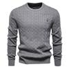 AIOPESON Herren Baumwollpullover mit gestickter Giraffe, Rundhals, klassischer Zopfmuster-Pullover, gestrickter Pullover für Herren S gray