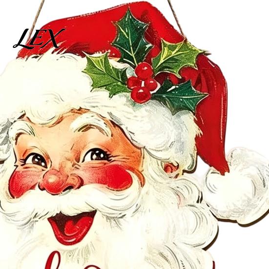 Santa Claus Decor Christmas Wooden Hanging Sign, 2D Snowman Welcome Door Plaque, Xmas Wall Farmhouse Art Ornament, Holiday for Front Porch, Entryway,