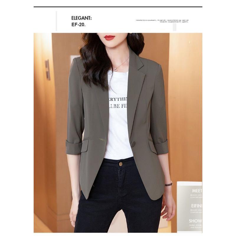 Small Blazer Women's Three-quarter Sleeve Autumn New Slim Casual Short Versatile Solid Color Suit Top for Small People