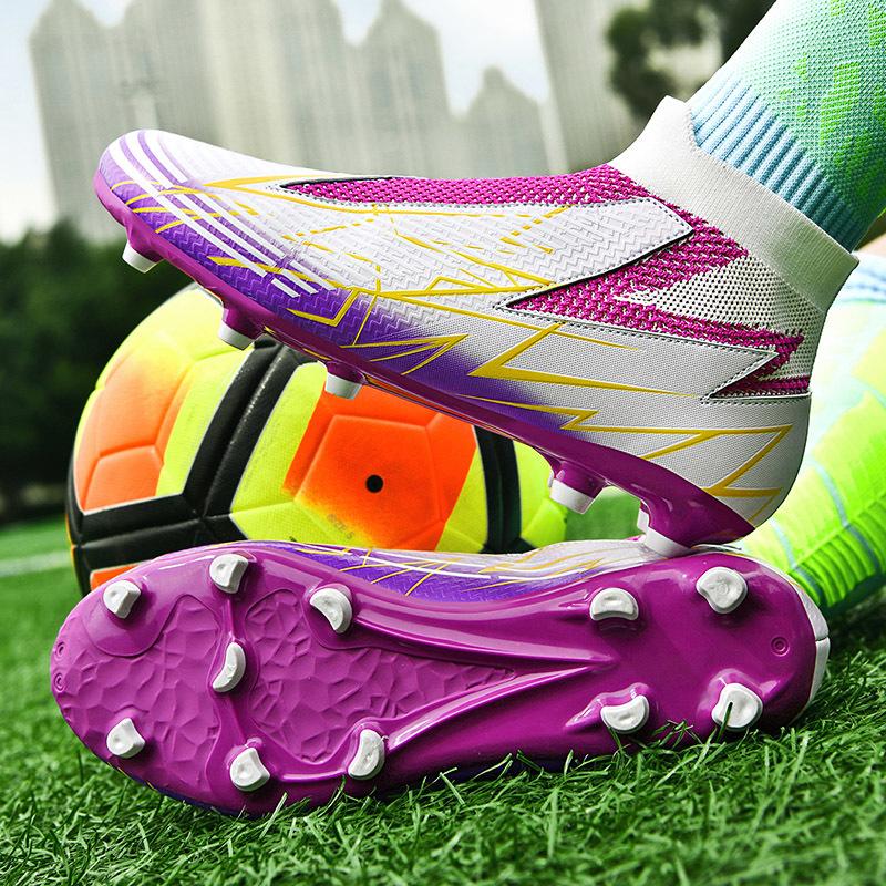 Fashion Men Football Boots Long Spikes High Ankle Soccer Shoes AG/TF Kids Outdoor Grass Cleats Soccer Boots Training Sport Football Shoes