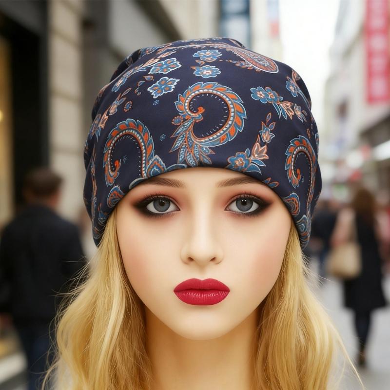 Cashew Print Bonnet Scarf Hat Face Mask Conversion Technology Breathable Fabric Design for Active Street Lifestyles