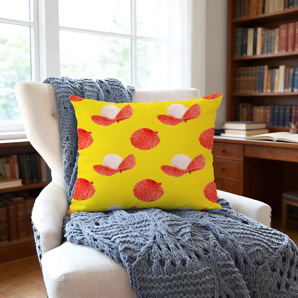 Litchi Illustration Cushion Cover Anti-Dust Mite Short Plush Pillowcase - Invisible Zipper Silky Soft Sofa Cushion Cover
