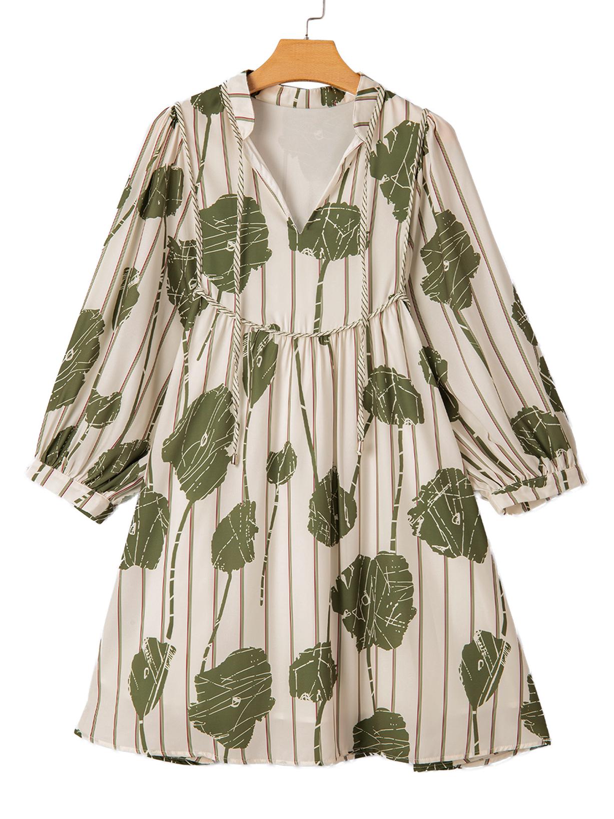 

Shiying Цветочное платье-пуловер с V-образным вырезом длиной до колена - Универсальная европейская и американская мода весна/осень L зелёный