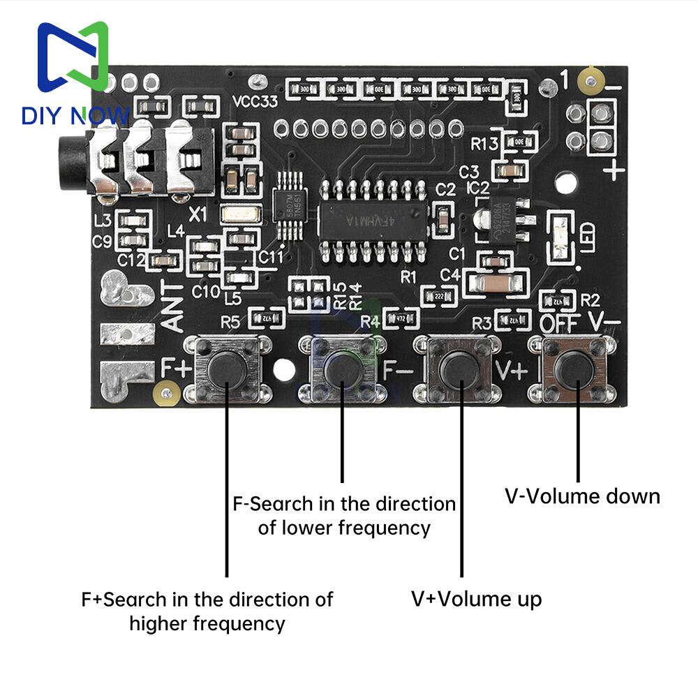 DC 3-12V 76.0MHz-108.0MHz Frequency Band Stereo FM Receiver Circuit Board FM Radio Module FM Receiver Board 56dB