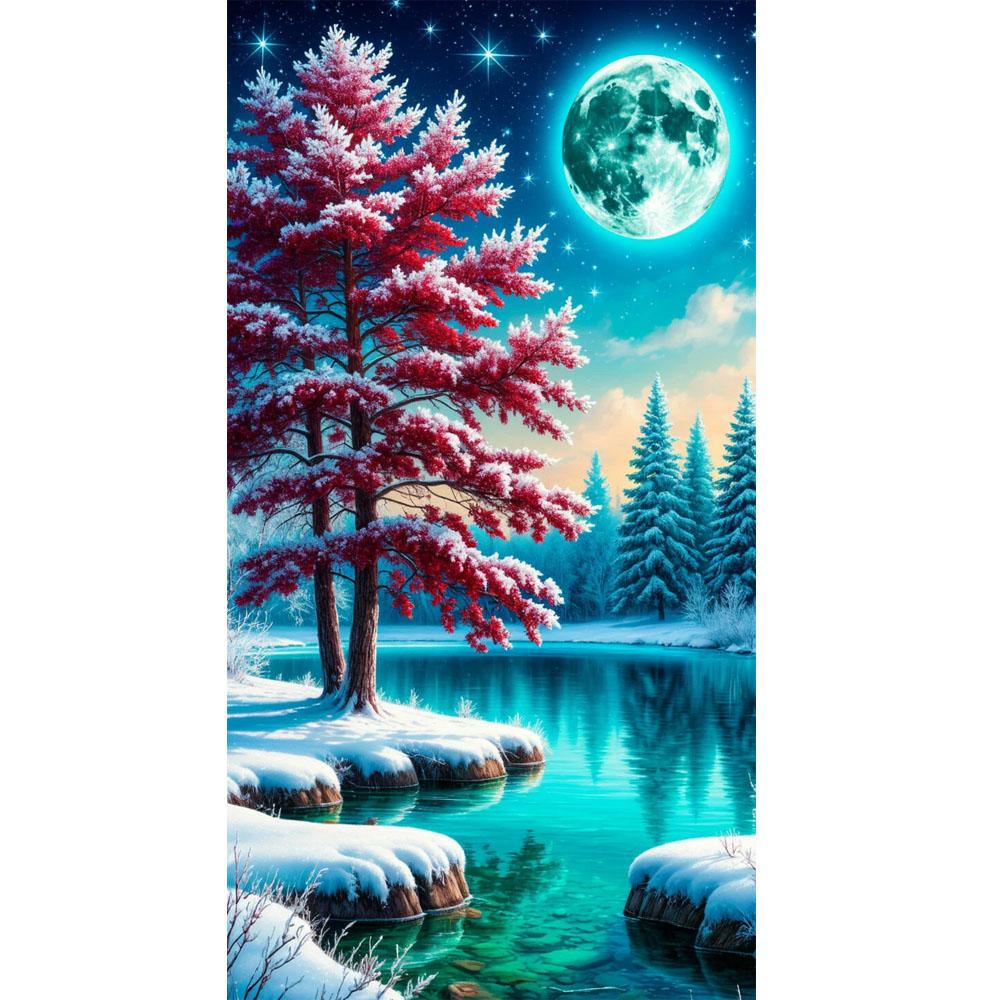 Large Size Mosaic DIY Full Diamond Painting Kits Art Forest Lakes and Moon Embroidery Cross Stitch Rhinestones