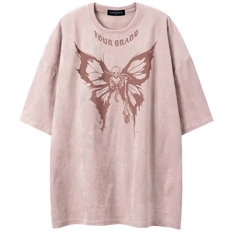 Men's Suede Drop Shoulder Jacket T Loose Comfortable Printed Letter Trendy Brand Short Sleeve T-Shirt