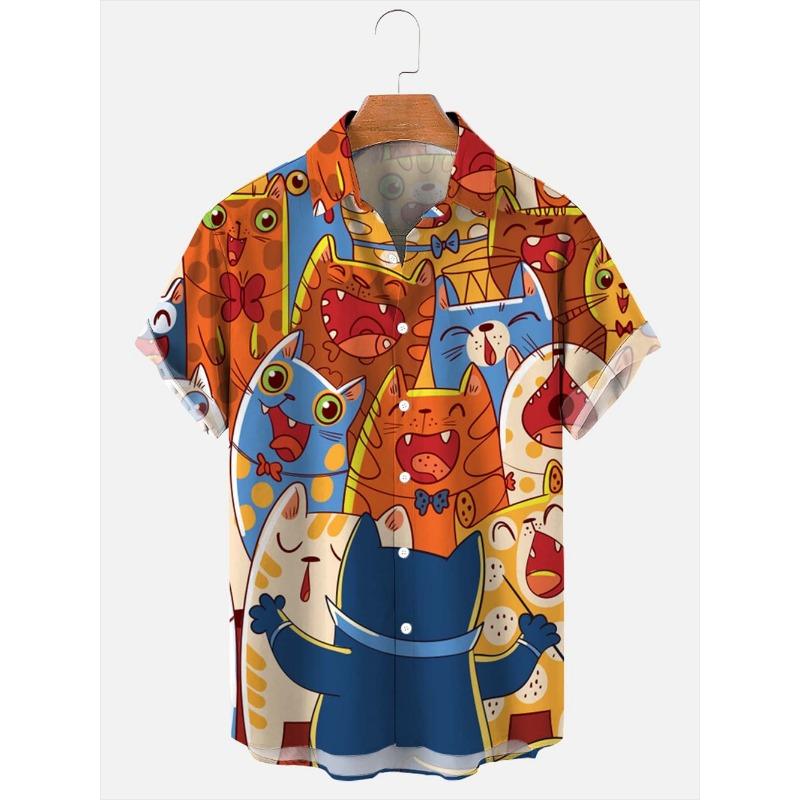 

Рубашка мужская Hawaii, рубашка с рисунком из аниме, топы с короткими рукавами, летняя повседневная мужская одежда, уличная одежда, животные, кошки, ретро-футболки с 3D-принтом 3XL