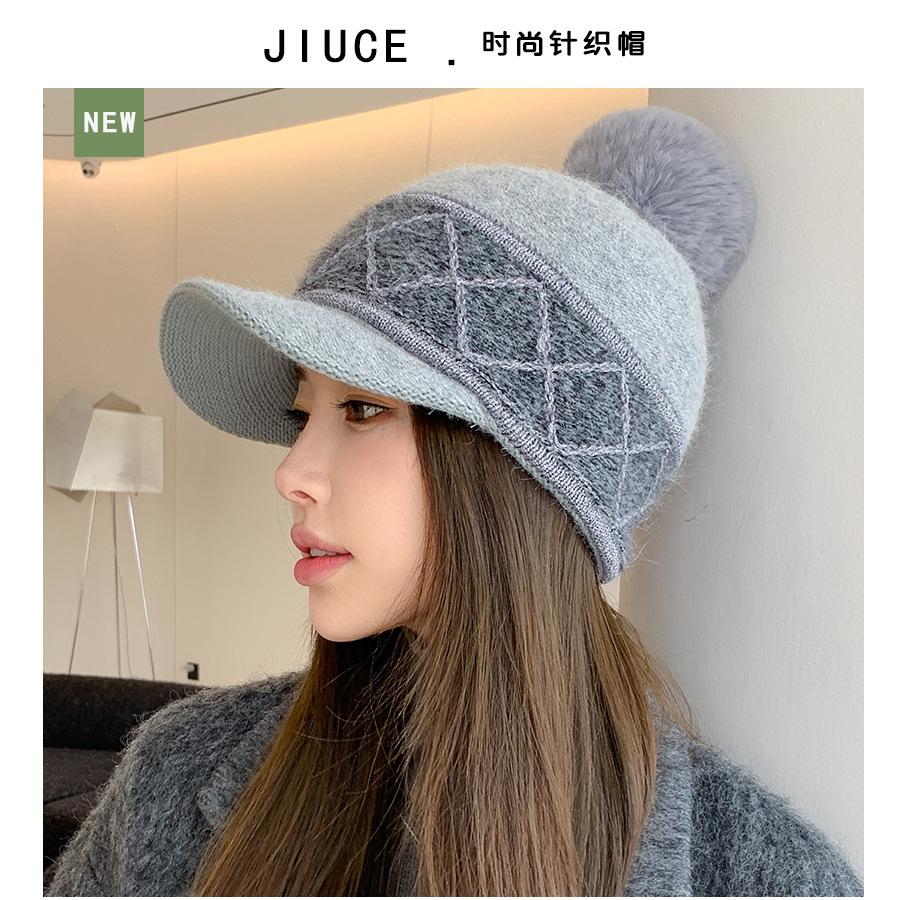 Thickened Color-splicing Rabbit Hair Baseball Cap Female Winter Fashion  Warm Cap